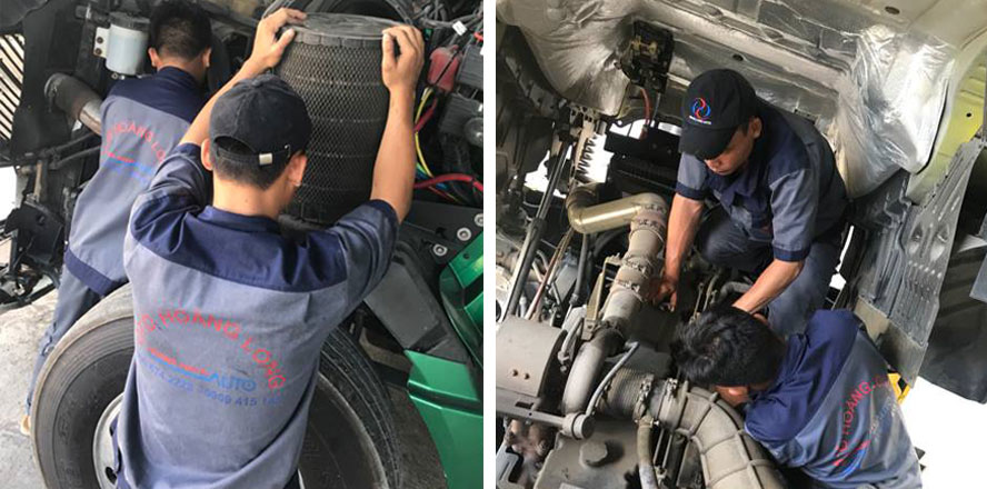 kỹ thuật viên đang cắt khí tải đầu kéo mỹ